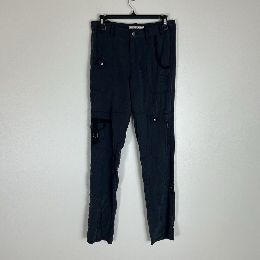 Go Silk Women's Washable Silk Black Cargo Pants size 4 Side Pocket Zipper